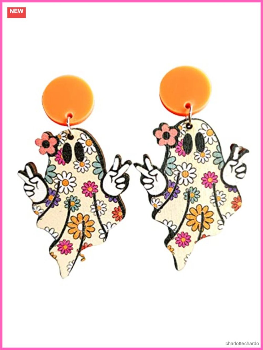 Maple Wooden Dangle Earrings Halloween Ghost Pumpkin Drop